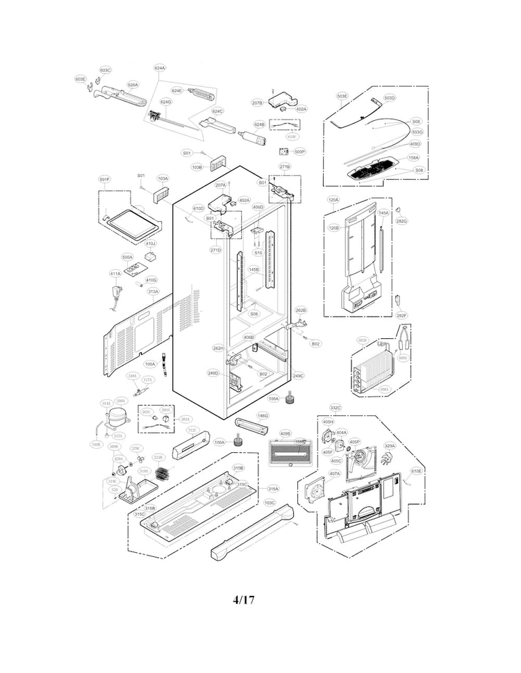 Case Parts Diagram and Parts List for LFX28968ST 02 LG Refrigerator