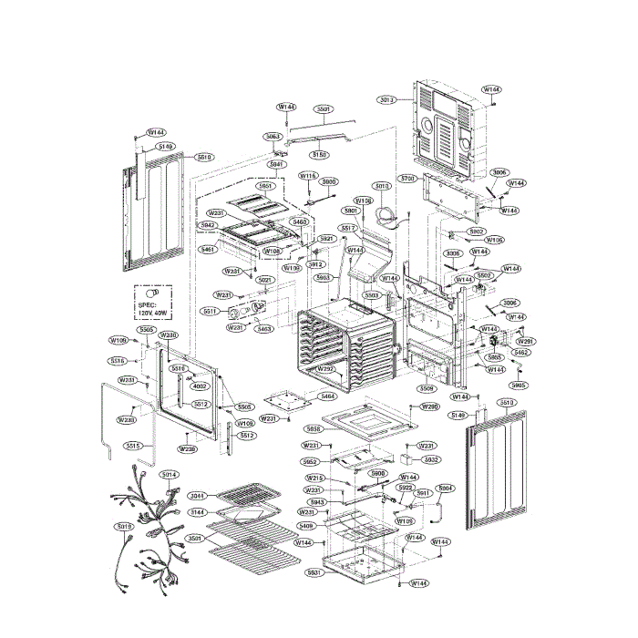 Cavity Diagram and Parts List for LRG3093SW 00 LG Range
