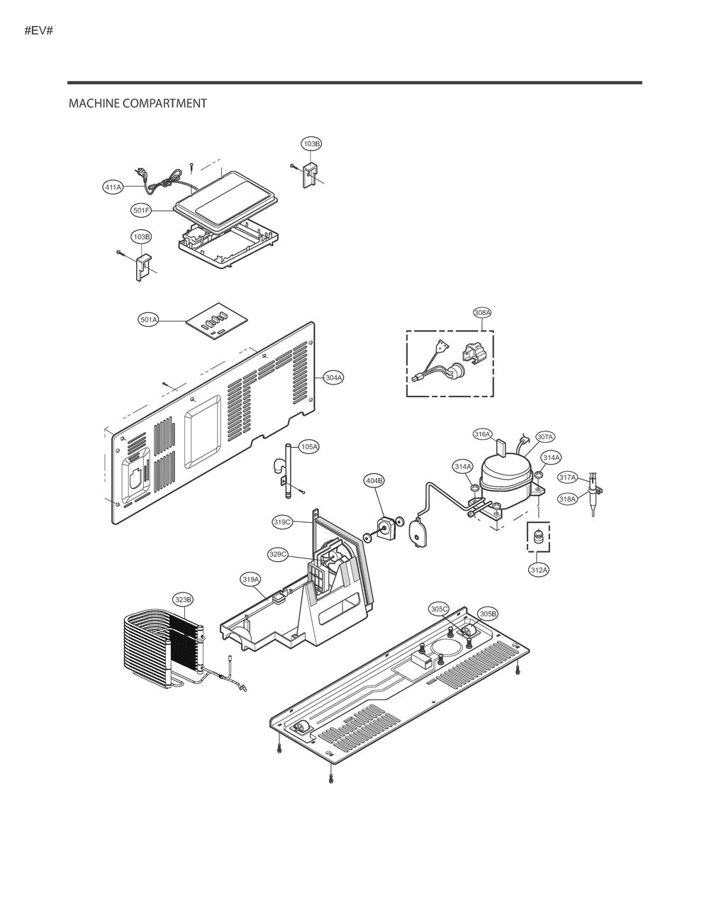 Machine Compartment Diagram and Parts List for GM-X227NSTM ASTCNA6 LG Refrigerator