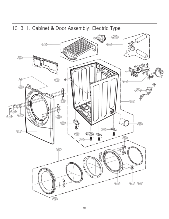 Cabinet & Door Assembly Diagram and Parts List for DLGX2451R ACREEUS LG Dryer