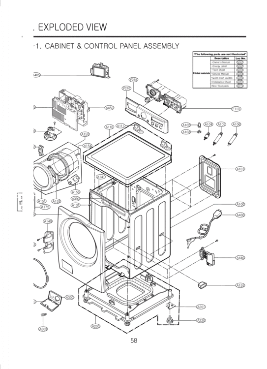 EXPLODED VIEW  CABINET & CONTROL PANEL ASSEMBLY Diagram and Parts List for WM3150HWC ABWEEUS LG Washer