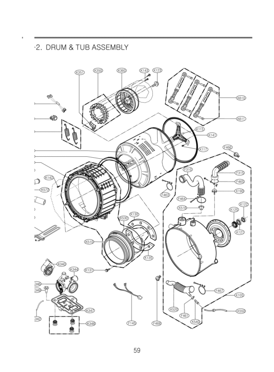 DRUM & TUB ASSEMBLY Diagram and Parts List for WM3150HWC ABWEEUS LG Washer