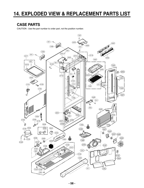CASE PARTS   EXPLODED VIEW & REPLACEMENT PARTS LIST Diagram and Parts List for LFC25776SB AWBCNA2 LG Refrigerator