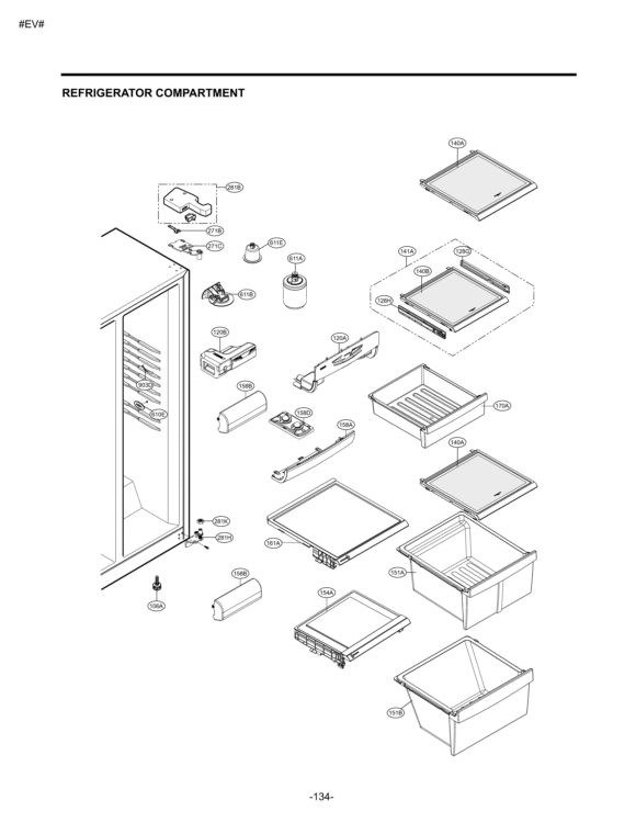 REFRIGERATOR COMPARTMENT Diagram and Parts List for LSC27925ST ASTCNA0 LG Refrigerator