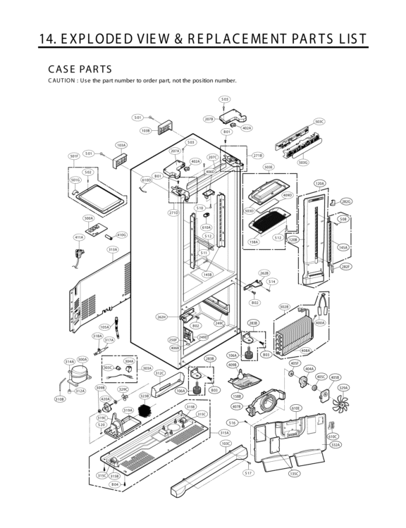 CASE PARTS   EXPLODEDVIEW & REPLACEMENT PARTS LIST Diagram and Parts List for LFC21776ST LFC21776ST/02 LG Refrigerator