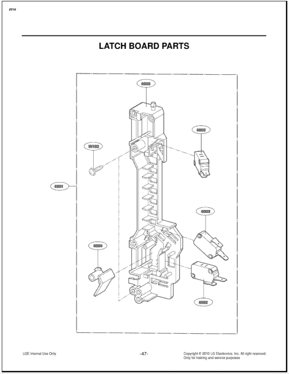 LATCH BOARD PARTS Diagram and Parts List for LMH2016ST CSBELGA LG Microwave