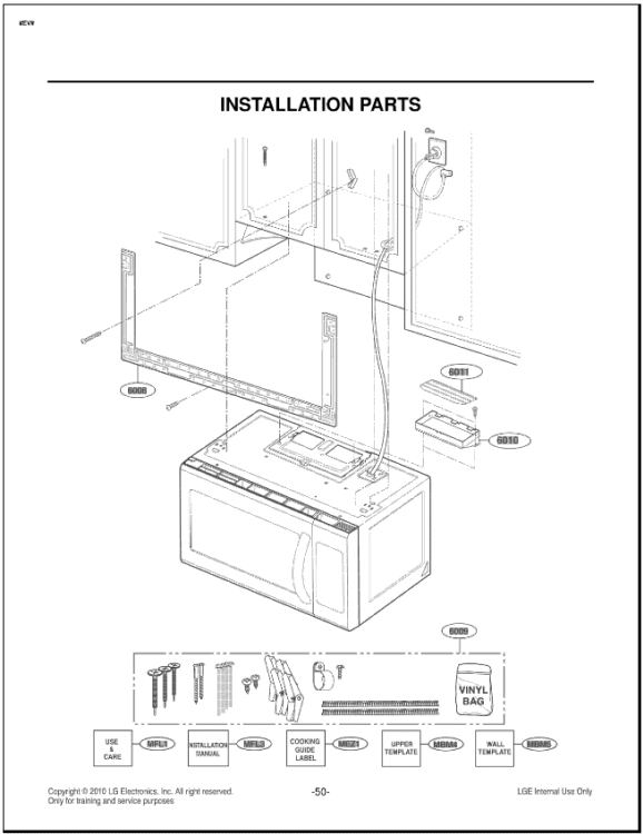 INSTALLATION PARTS USE & CARE Diagram and Parts List for LMH2016ST CSBELGA LG Microwave