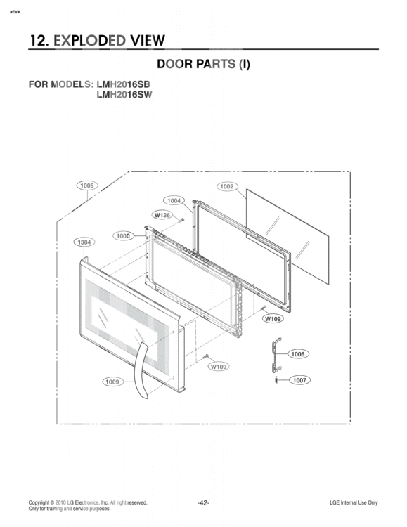 EXPLODED VIEW DOOR PARTS I Diagram and Parts List for LMH2016SW CWHELGA LG Microwave
