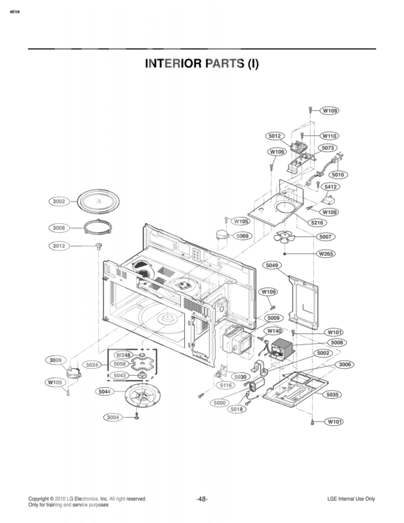 INTERIOR PARTS I Diagram and Parts List for LMH2016SW CWHELGA LG Microwave
