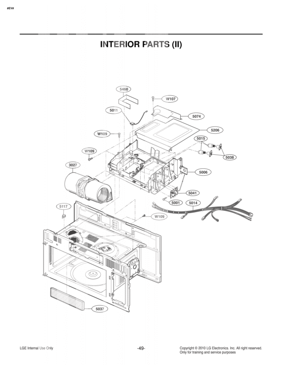 INTERIOR PARTS II Diagram and Parts List for LMH2016SW CWHELGA LG Microwave