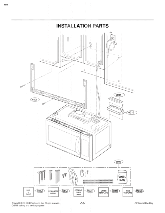INSTALLATION PARTS USE & CARE Diagram and Parts List for LMH2016SW CWHELGA LG Microwave