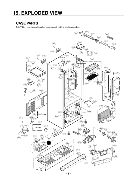 EXPLODED VIEW CASE PARTS Diagram and Parts List for LMX25986SW ASWCNA0 LG Refrigerator
