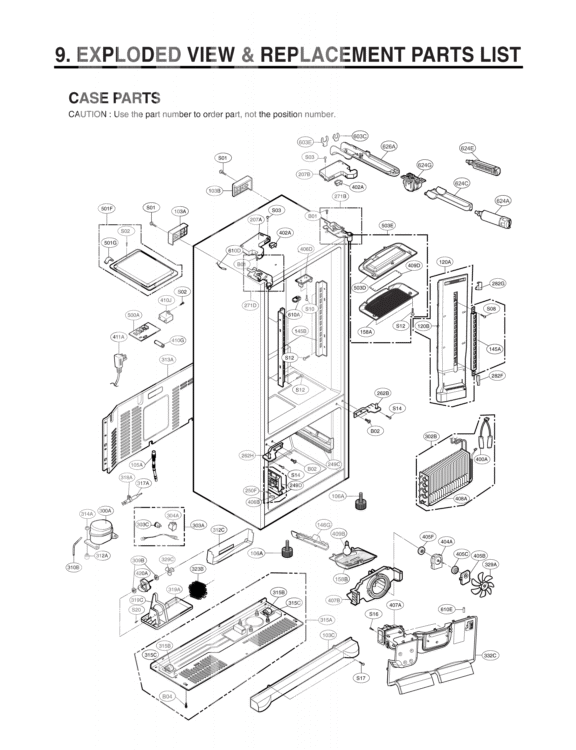 EXPLODED VIEW & REPLACEMENT PARTS LIST CASE PARTS Diagram and Parts List for LFX21976ST LFX25976ST /02 LG Refrigerator