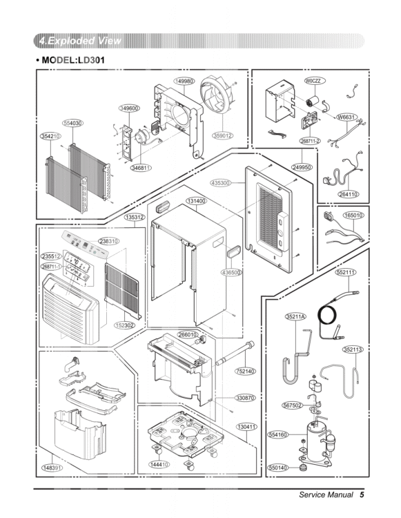 Service Manual Diagram and Parts List for 48231364645 ASWAOSL LG Dehumidifier
