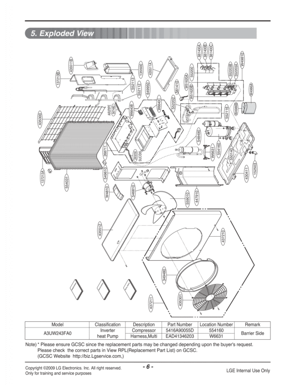 Exploded View Diagram and Parts List for 280034 AWGBEUS LG Air Conditioner