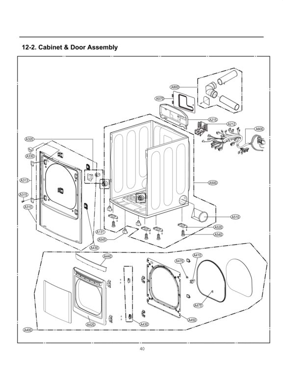 Cabinet & Door Assembly Diagram and Parts List for DLE4801W ABWEEUS LG Dryer