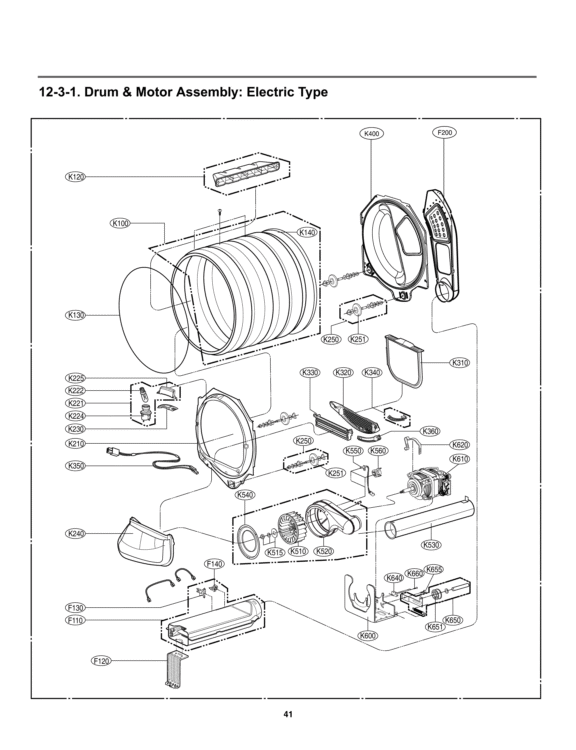 Drum & Motor Assembly Diagram and Parts List for DLE4801W ABWEEUS LG Dryer