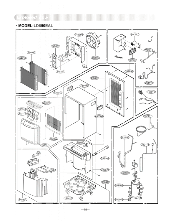 Exploded View Diagram and Parts List for LD650EAL ABKAOSU LG Dehumidifier