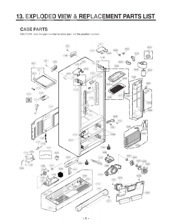 EXPLODED VIEW & REPLACEMENT PARTS LIST CASE PARTS Diagram and Parts List for LMX25964ST ASTCSD1 LG Refrigerator