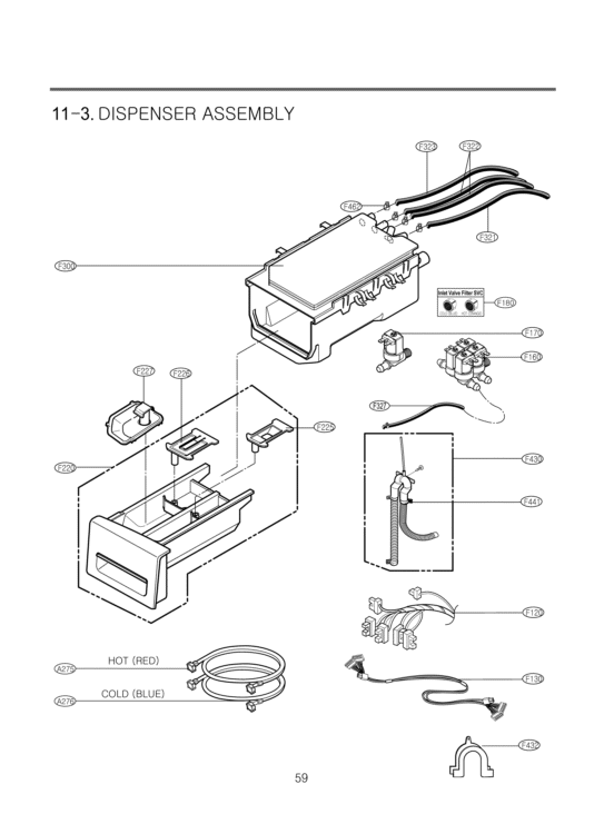DISPENSER ASSEMBLY Diagram and Parts List for WM2450HRA ACRESED LG Washer