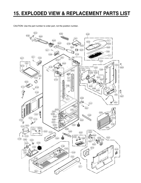 EXPLODED VIEW & REPLACEMENT PARTS LIST Diagram and Parts List for LMX28988SW ASWCNA2 LG Refrigerator