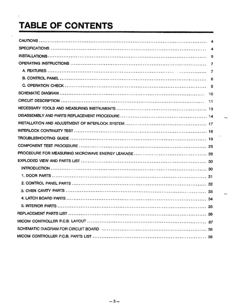 Table Of Contents Diagram and Parts List for MA-1164M  LG Microwave