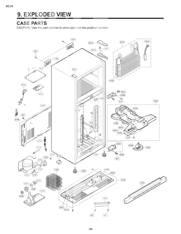 CASE PARTS  EXPLODED VIEW Diagram and Parts List for LTC19340SB AWBCNA0 LG Refrigerator