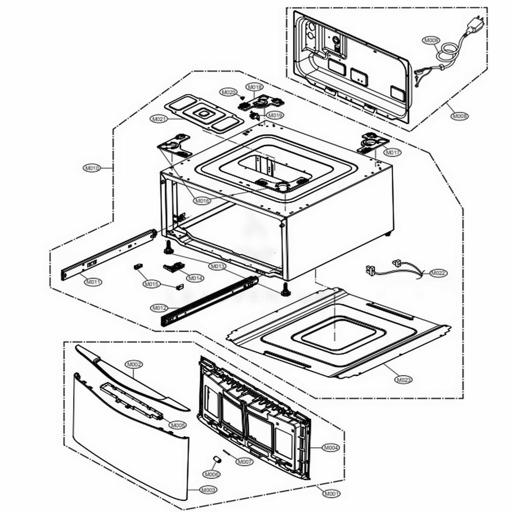 Outer Case Assembly Diagram and Parts List for WD100CV ASSEEUS LG Washer