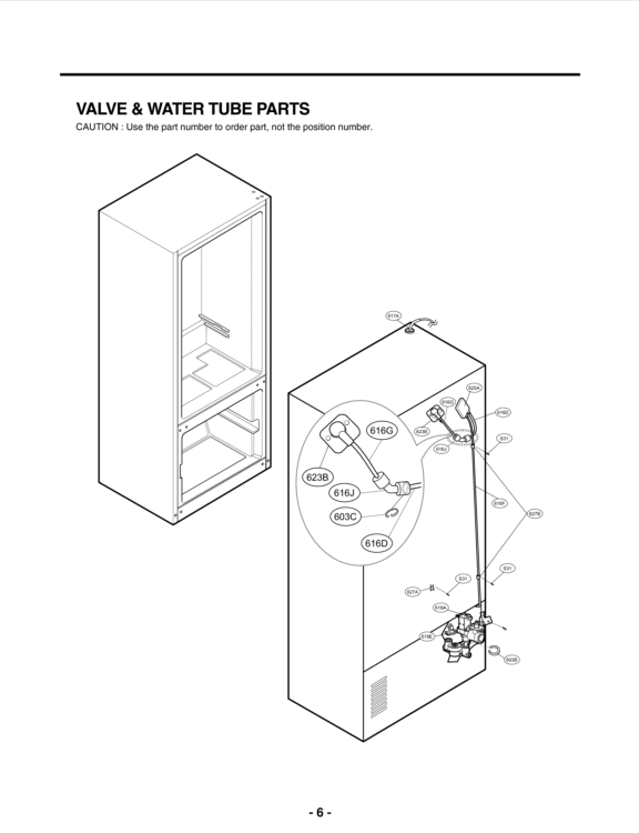 VALVE & WATER TUBE PARTS Diagram and Parts List for LFX25974SW ASWCNA0 LG Refrigerator