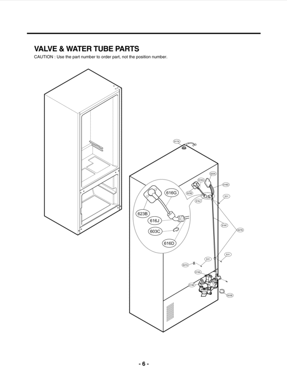VALVE & WATER TUBE PARTS Diagram and Parts List for LFX25974SB AWBCNA0 LG Refrigerator