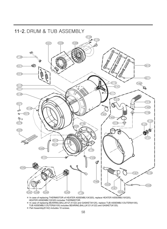 DRUM & TUB ASSEMBLY Diagram and Parts List for WM2550HWCA ABWEEUS LG Washer