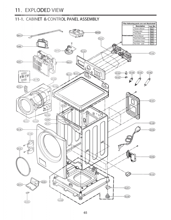 EXPLODED VIEW  CABINET & CONTROL PANEL ASSEMBLY Diagram and Parts List for WM3360HVCA ASSEECI LG Washer