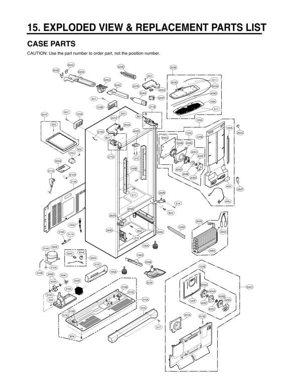 EXPLODED VIEW & REPLACEMENT PARTS LIST Diagram and Parts List for LFX28979SB AWBCNA0 LG Refrigerator