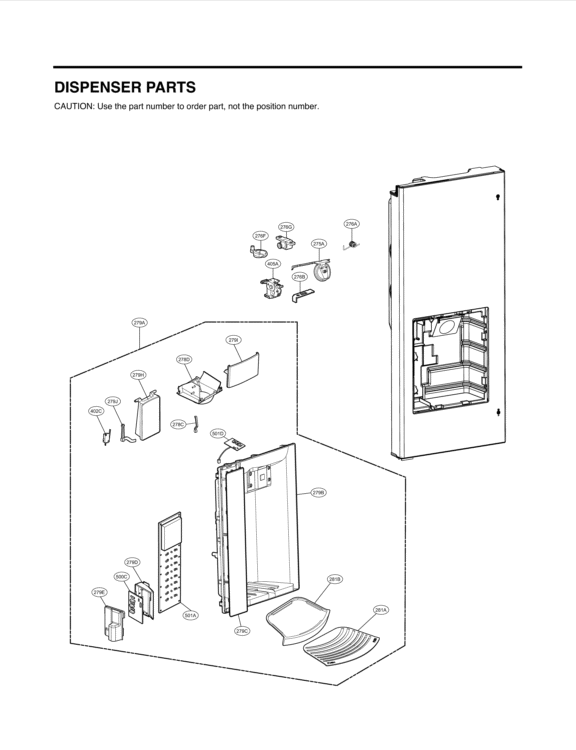 DISPENSER PARTS Diagram and Parts List for LFX28979SB AWBCNA0 LG Refrigerator