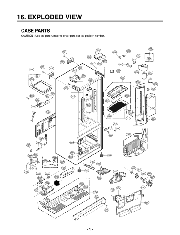 EXPLODED VIEW CASE PARTS Diagram and Parts List for LFX25973ST ASTCNA0 LG Refrigerator
