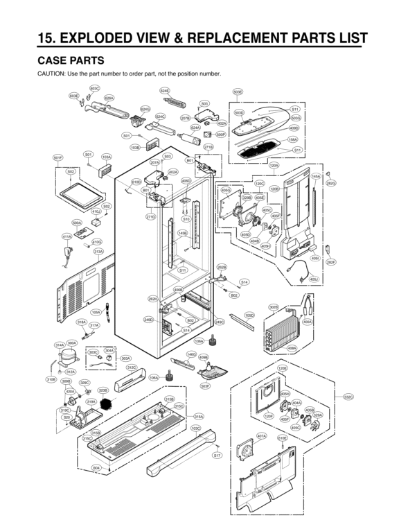 EXPLODED VIEW & REPLACEMENT PARTS LIST Diagram and Parts List for LFX28978SB AWBCNA3 LG Refrigerator