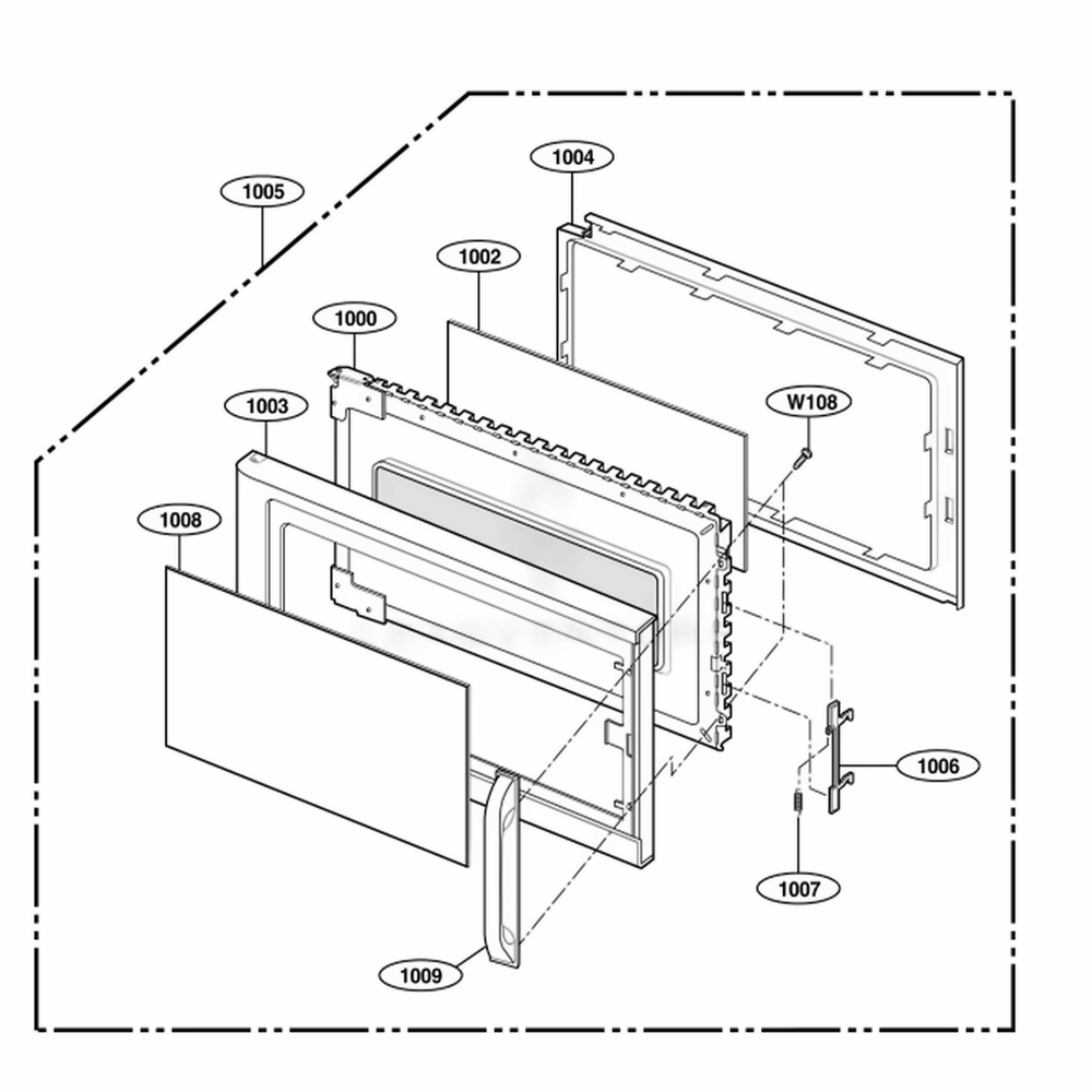 Door Parts Diagram and Parts List for MH6150XLT ABSEWRP LG Range