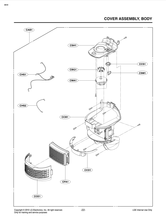 COVER ASSEMBLY Diagram and Parts List for LUV350P APTELGA LG Canister Vacuum