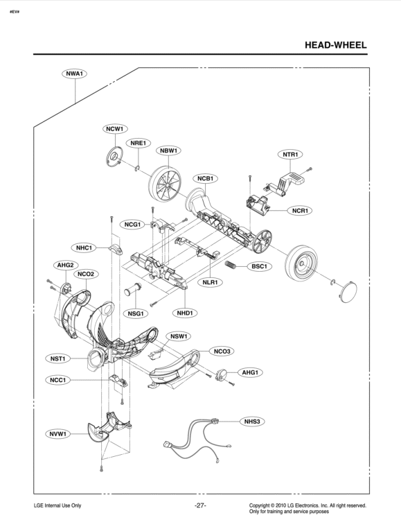 HEADWHEEL Diagram and Parts List for LUV350P APTELGA LG Canister Vacuum