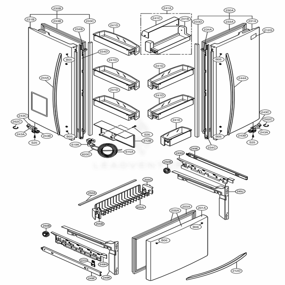 Door Parts Diagram and Parts List for 71019 AWBCSE1 LG Refrigerator