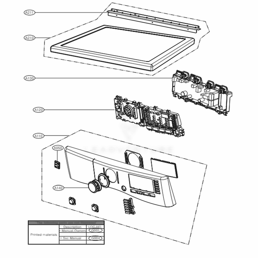 Control Panel And Plate Assembly Diagram and Parts List for 81282 ABWESEU LG Dryer