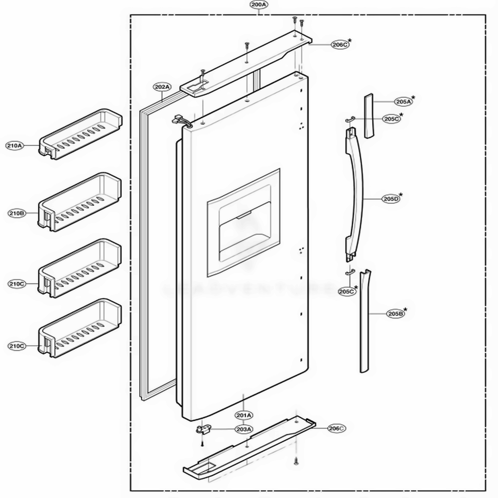 Freezer Door Part Diagram and Parts List for LRSPC2331NI ANICLGA LG Refrigerator