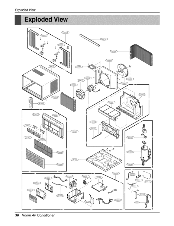 Room Air Conditioner Exploded View Diagram and Parts List for LW1211ER AWYAHDP LG Air Conditioner