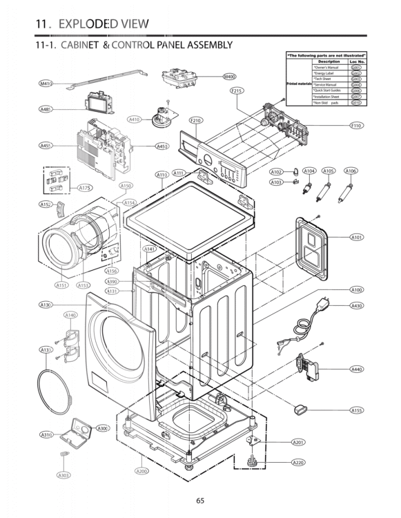 EXPLODED VIEW  CABINET & CONTROL PANEL ASSEMBLY Diagram and Parts List for WM3360HVCA ASSESED LG Washer