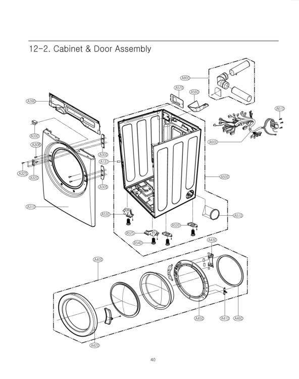 Cabinet & Door Assembly Diagram and Parts List for DLE2240W ABWESED LG Dryer
