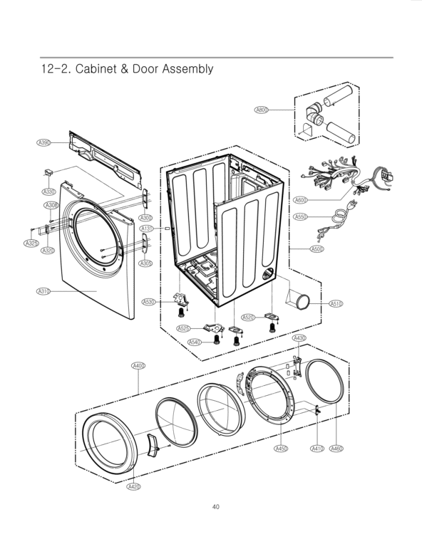 Cabinet & Door Assembly Diagram and Parts List for DLG2241W ABWESED LG Dryer