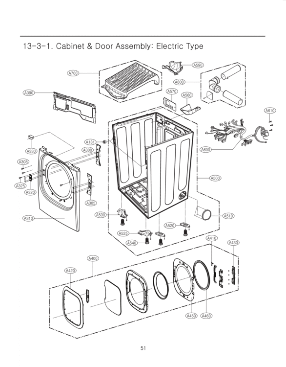 Cabinet & Door Assembly Diagram and Parts List for DLEX3360V ASSESED LG Dryer