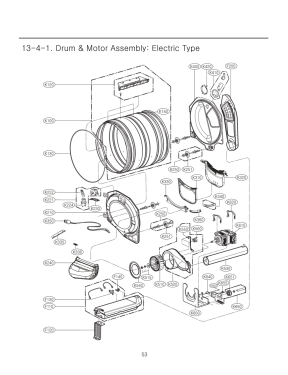 Drum & Motor Assembly Diagram and Parts List for DLEX3360V ASSESED LG Dryer