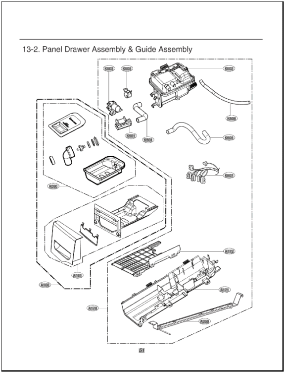 Panel Drawer Assembly & Guide Assembly Diagram and Parts List for DLGX3361V ASSESED LG Dryer