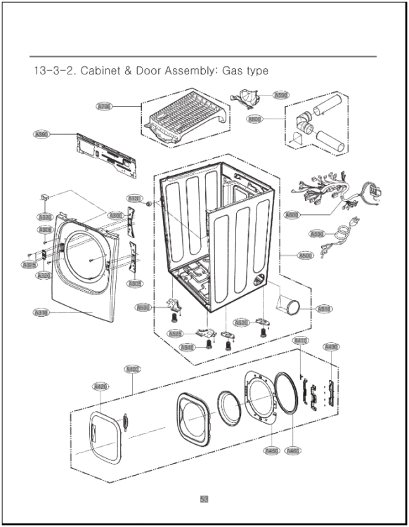 Cabinet & Door Assembly Diagram and Parts List for DLGX3361V ASSESED LG Dryer